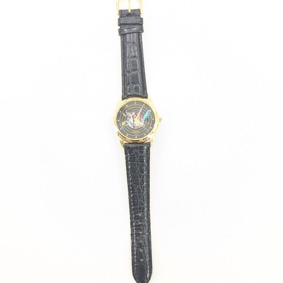 Armitron Looney Tunes Collectors Edition Gold Black Leather Band Watch - Picture 2 of 10
